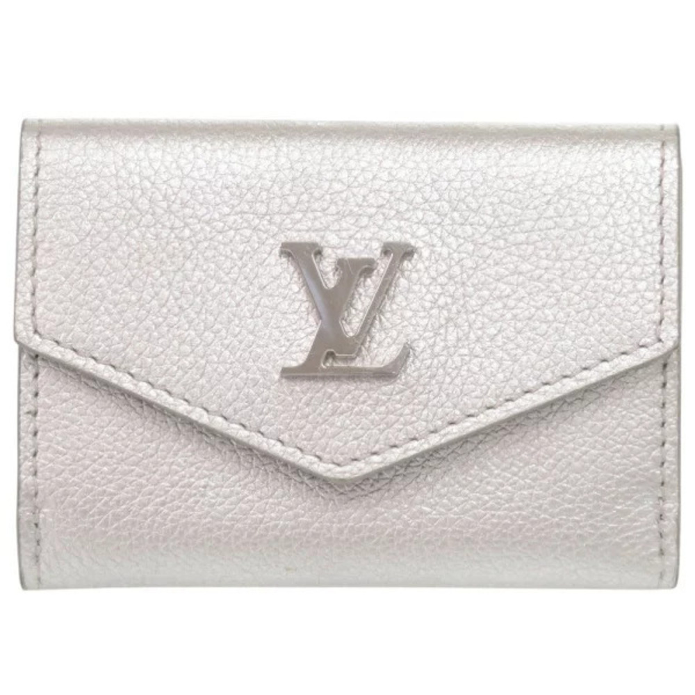 Louis Vuitton Portefeuille Lock Leather Silver Tri fold Wallet LV